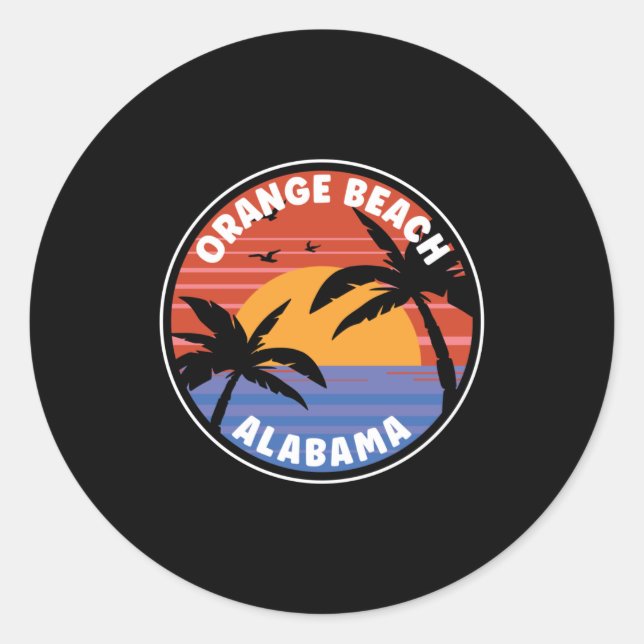 Pegatina Redonda Naranja Beach Alabama Sunset Paradise (Anverso)