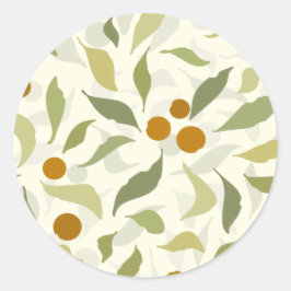 Pegatina Redonda Naranja Berries y hojas en crema - patrón.