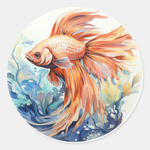 Pegatina Redonda Naranja Beta Pescado subacuático