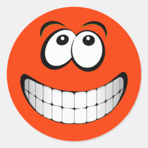 Pegatina Redonda Naranja Big Grin Face