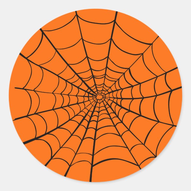 Pegatina Redonda Naranja Black Spooky Halloween Spider Web (Anverso)