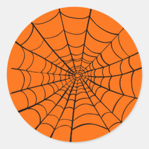 Pegatina Redonda Naranja Black Spooky Halloween Spider Web