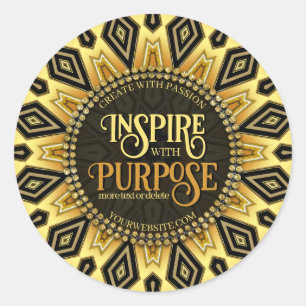 Pegatina Redonda Naranja Black Yellow Art Deco Mandala