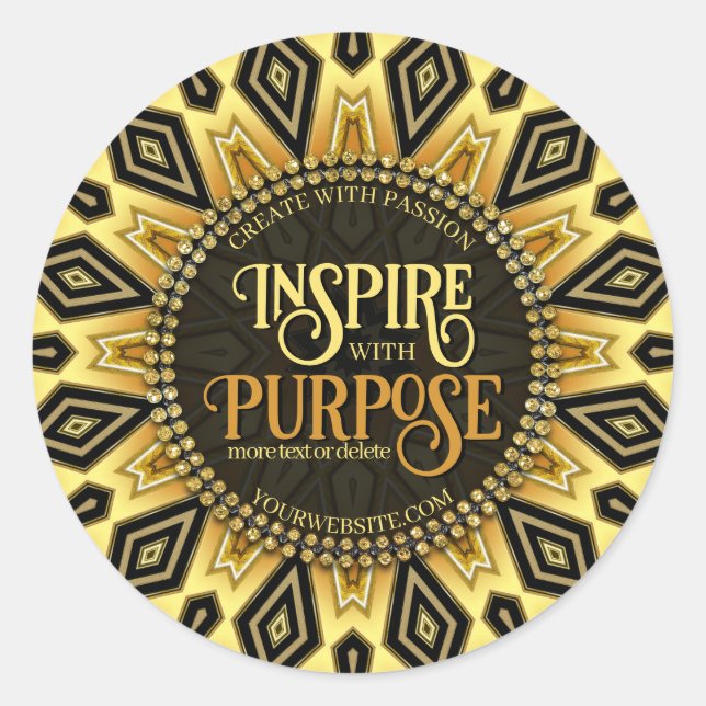 Pegatina Redonda Naranja Black Yellow Art Deco Mandala (Anverso)