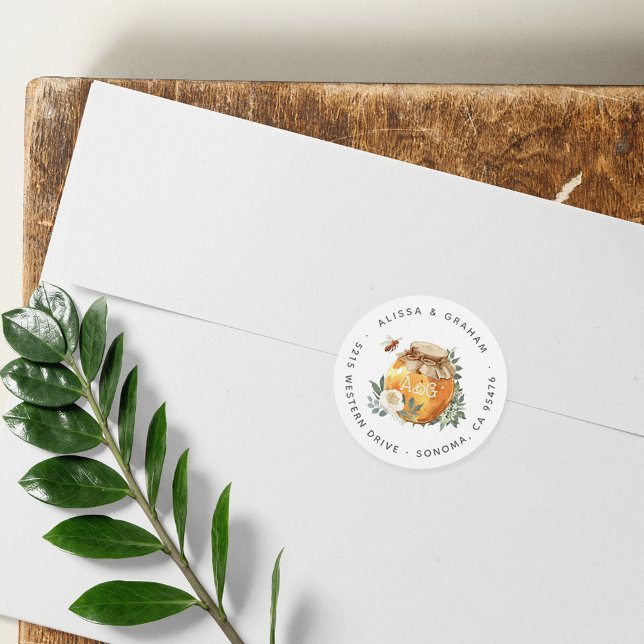 Pegatina Redonda Naranja Blossom Honey Bee Couples Return Address (Subido por el creador)