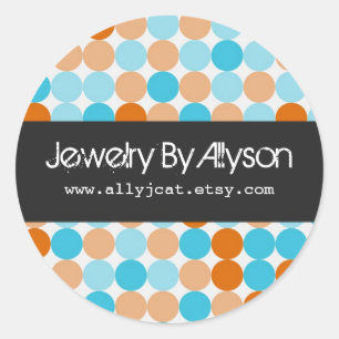 Pegatina Redonda Naranja, Blue Polka Dots Business Pegatinas