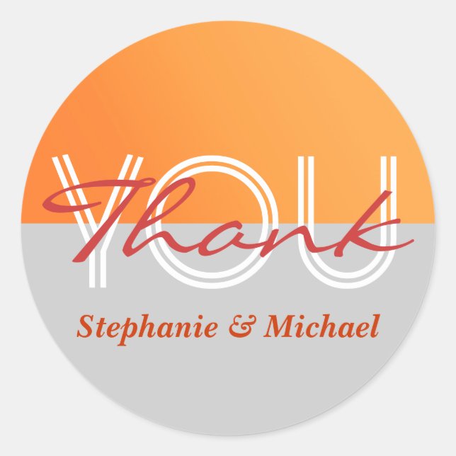 Pegatina Redonda Naranja boda gris gracias (Anverso)