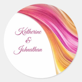 Pegatina Redonda Naranja Boda-rosa moderno Amarillo-
