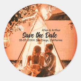 Pegatina Redonda naranja boho guardar fecha QR agregar nombre sitio