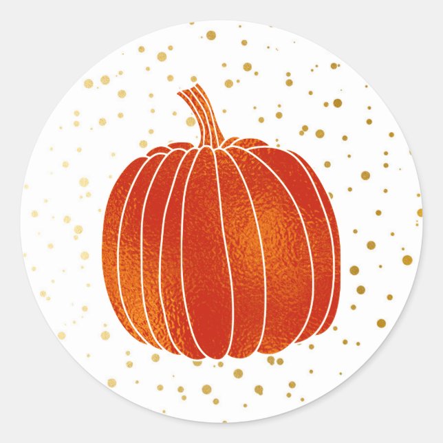 Pegatina Redonda Naranja brillante Calabaza de Oro de Otoño Puntos  (Anverso)