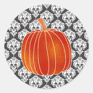 Pegatina Redonda Naranja brillante Calabaza de otoño Damasco de Gri
