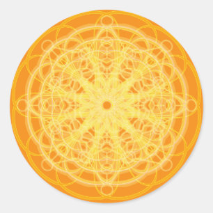 Pegatina Redonda Naranja brillante de la geometría sagrada de la