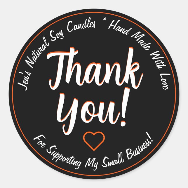 Pegatina Redonda Naranja brillante Neon Black Gracias a las etiquet (Anverso)