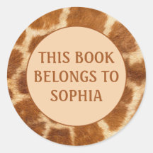 Naranja Brown Giraffe Imprimir libro Nombre Placa