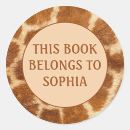 Pegatina Redonda Naranja Brown Giraffe Imprimir libro Nombre Placa 