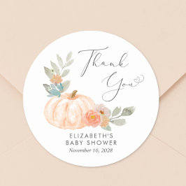 Pegatina Redonda Naranja Calabaza Acuarela Baby Shower Gracias