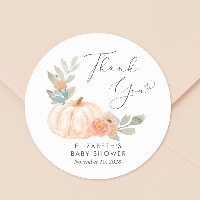 Pegatina Redonda Naranja Calabaza Acuarela Baby Shower Gracias (Subido por el creador)