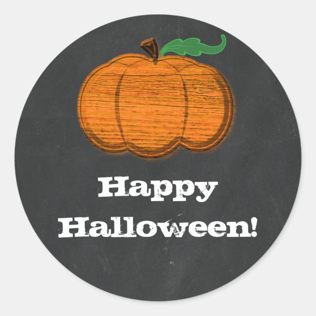 Pegatina Redonda Naranja Calabaza Chalkboard Halloween Favor (Anverso)