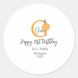 Pegatina Redonda Naranja calabaza otoño cumpleaños 21 gris pastel o