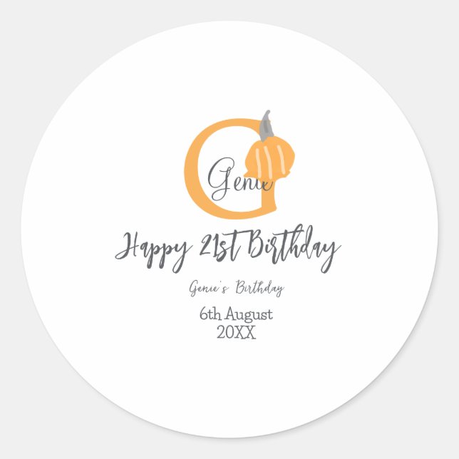 Pegatina Redonda Naranja calabaza otoño cumpleaños 21 gris pastel o (Anverso)