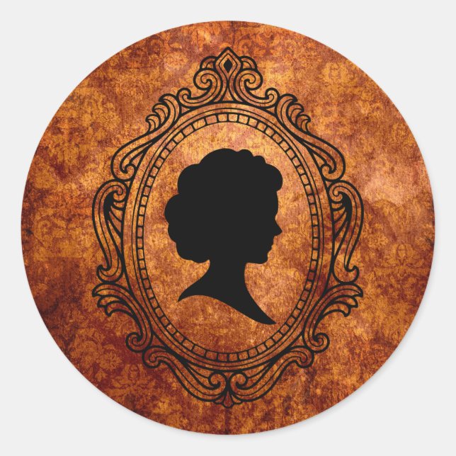 Pegatina Redonda Naranja Cameo Negro Grunge Pequeños Pegatinas Redo (Anverso)