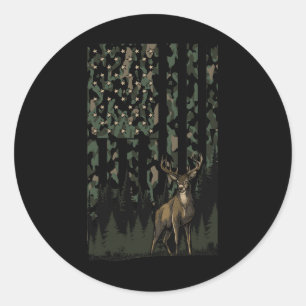 Pegatina Redonda Naranja Camo Deer Bandera Estadounidense Caza Rega