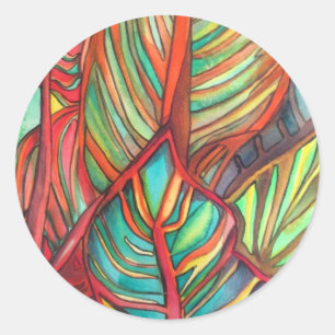 Pegatina Redonda Naranja Canna deja acuarela arte original