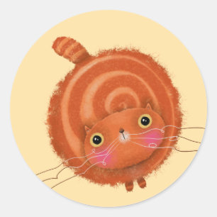 Pegatina Redonda Naranja Cat