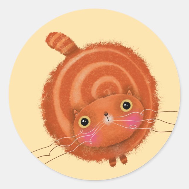 Pegatina Redonda Naranja Cat (Anverso)