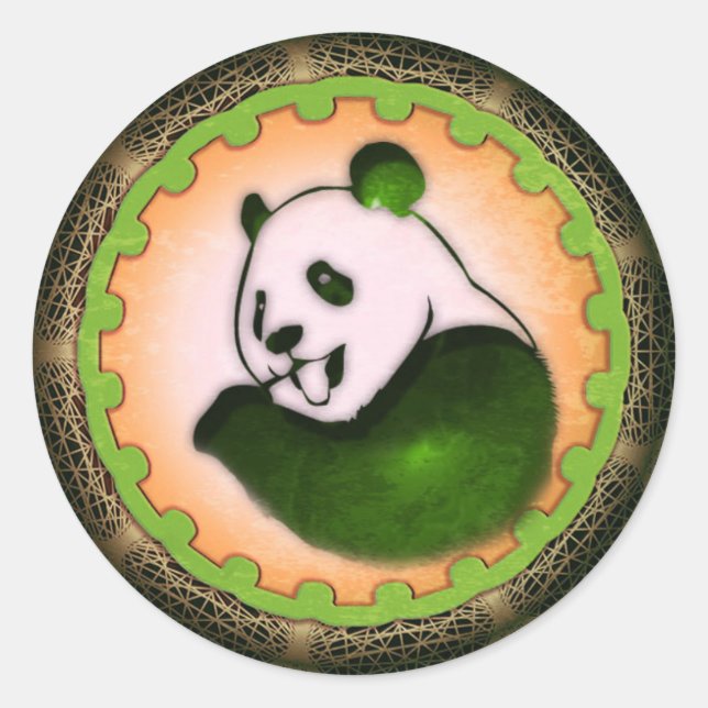 Pegatina Redonda Naranja Chilling Chomping Panda (Anverso)