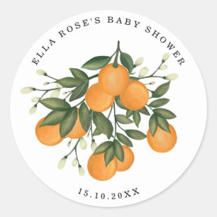 Pegatina Redonda Naranja Citrus Botanical Greeneration Baby Shower