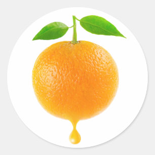 Pegatina Redonda Naranja con el descenso del jugo