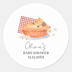 Pegatina Redonda Naranja Cutie Pie Flower Fall Baby Shower