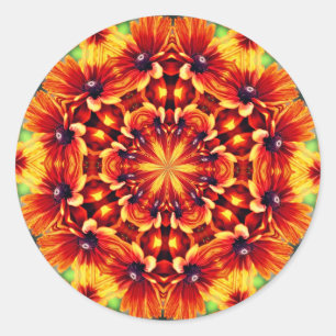 Pegatina Redonda Naranja Daisy Abstract Flower Art