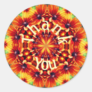 Pegatina Redonda Naranja Daisy Abstract Flower Art Gracias