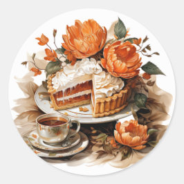 Pegatina Redonda Naranja de Acción de Gracias Pie Ilustracion