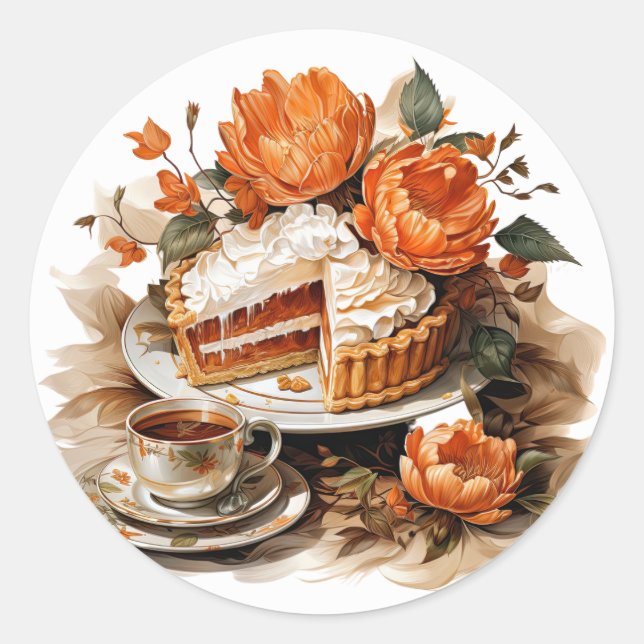 Pegatina Redonda Naranja de Acción de Gracias Pie Ilustracion (Anverso)