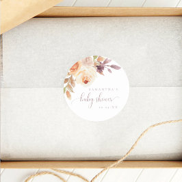 Pegatina Redonda Naranja de Boho Floral Burnt Baby Shower