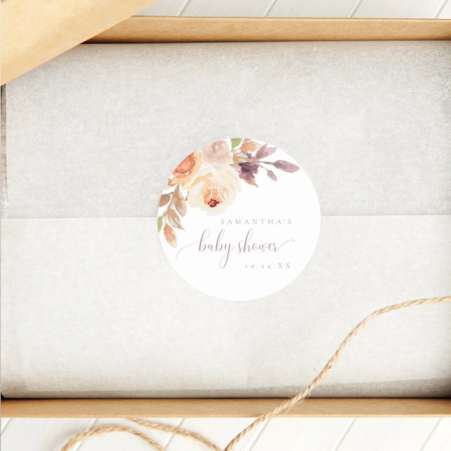 Pegatina Redonda Naranja de Boho Floral Burnt Baby Shower (Subido por el creador)