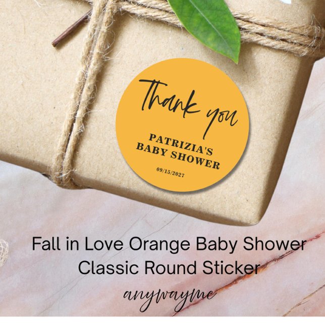 Pegatina Redonda Naranja de caída en amor Baby Shower (Subido por el creador)
