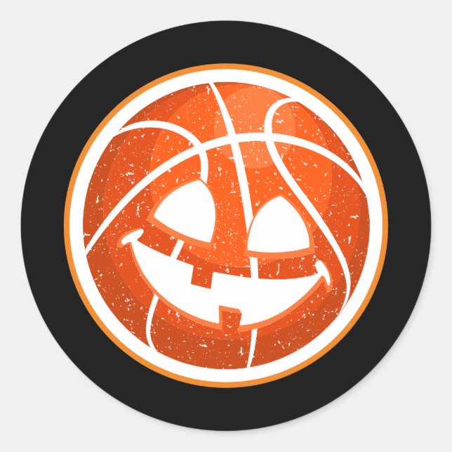 Pegatina Redonda Naranja de calabaza de baloncesto de Halloween sob (Anverso)