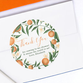 Pegatina Redonda Naranja de cítricos botánicos pequeña ducha de beb