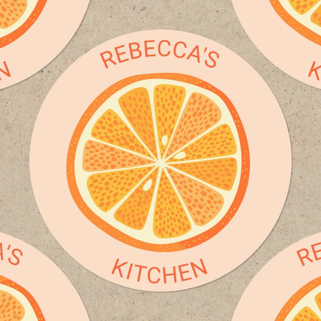Pegatina Redonda Naranja de cítricos personalizado (Orange slice personalized cook or catering stickers)