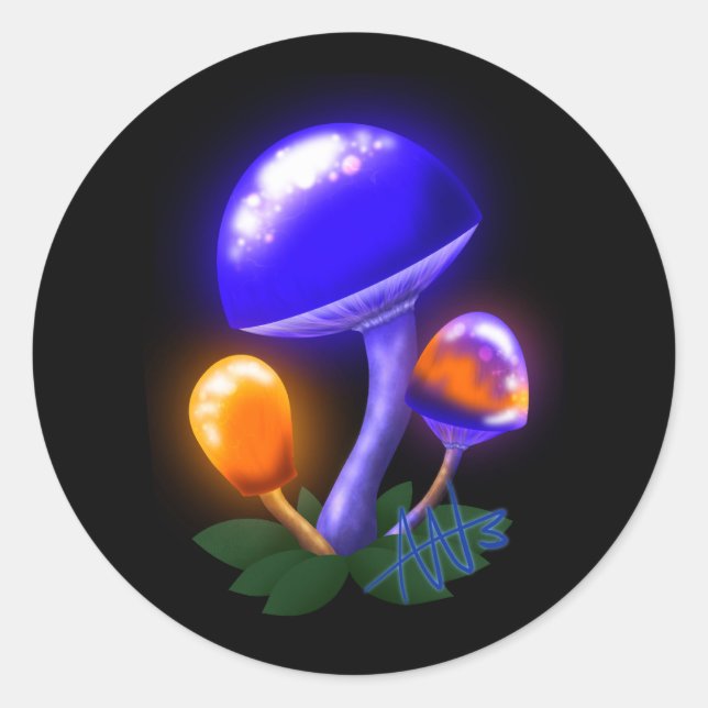 Pegatina Redonda Naranja de Dapperling Blanco imaginario y hongo az (Anverso)