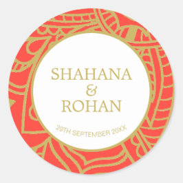 Pegatina Redonda Naranja de estilo indio Boda moderno de oro
