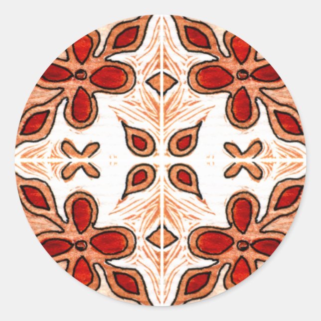 Pegatina Redonda Naranja de flores inspirado por Azulejos portugués (Anverso)