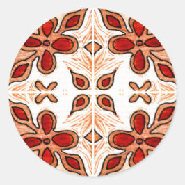 Pegatina Redonda Naranja de flores inspirado por Azulejos portugués