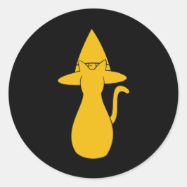 Pegatina Redonda Naranja de Halloween Silhouette Gato picante con g