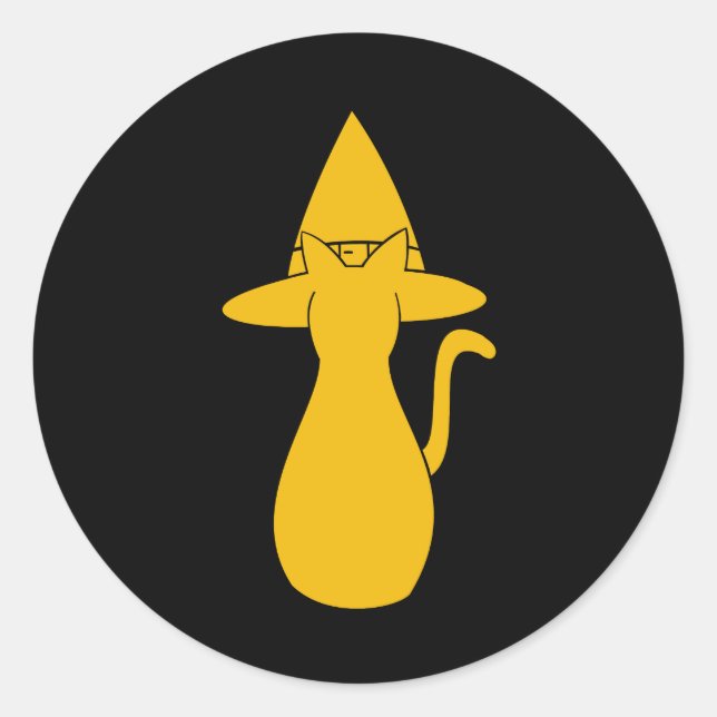 Pegatina Redonda Naranja de Halloween Silhouette Gato picante con g (Anverso)