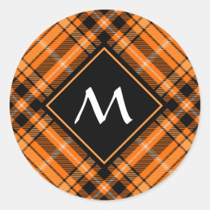 Pegatina Redonda Naranja de Halloween Tartan